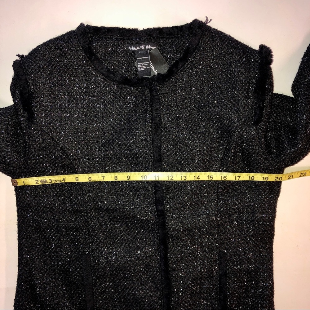 New Attitude Unknown Black Textured Fringed Jacket with Pockets (L) - Picture 12 of 16